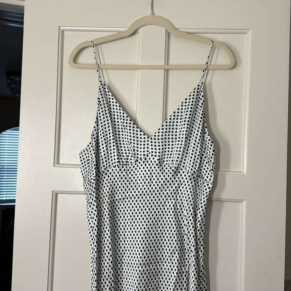 J.Crew Collection full-length luster crepe V-neck slip dress dot print BU220 - Picture 10 of 13